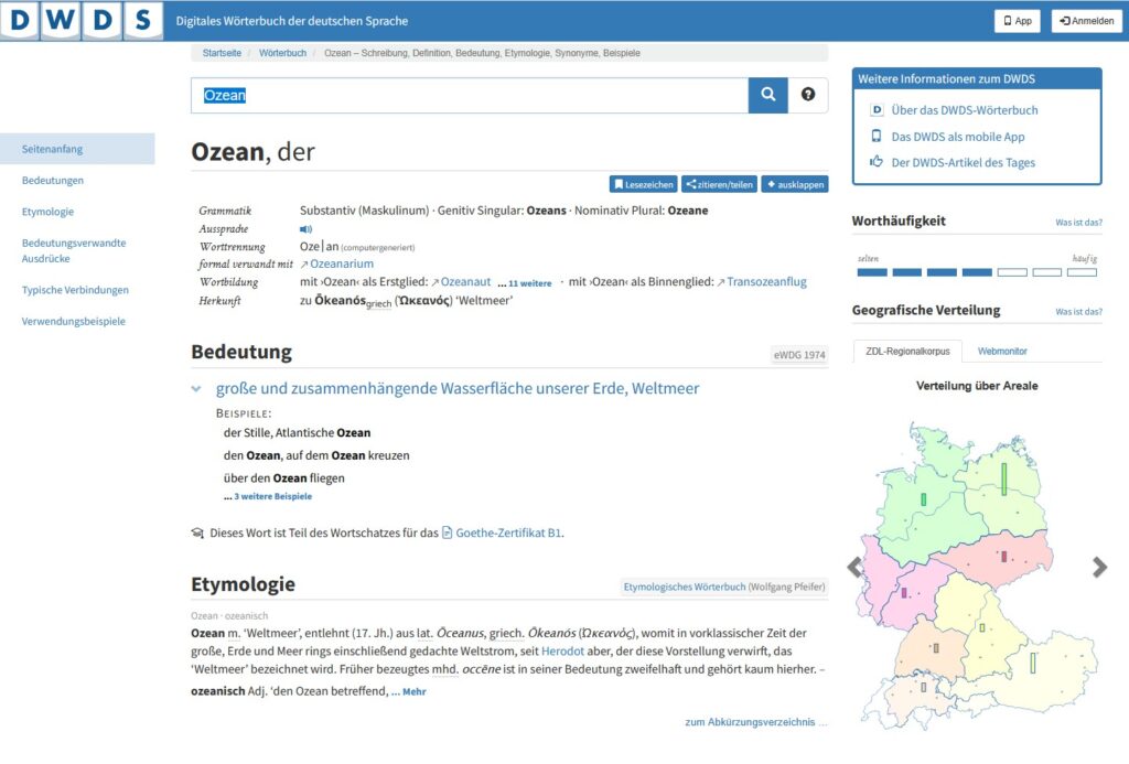 Das "Digitale Wörterbuch der deutschen Sprache" (DWDS) ist ein Ozean des Wissens und bietet umfassende, kostenlose und profunde Informationen zu 600.000 deutschen Wörtern.